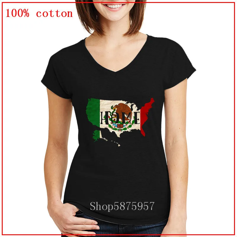 2020 Home Mexican Flag USA T shirt Women America Fashion Short Sleeve 100% Cotton Cool V neck T-shirt Personalized Sleeves | Женская