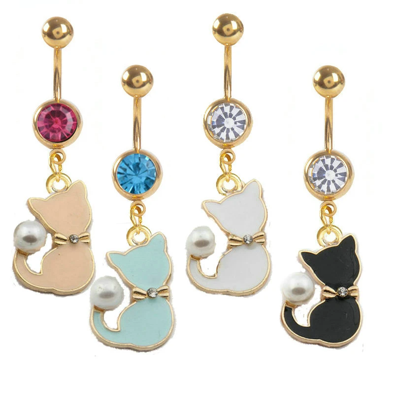 Кольцо для пирсинга живота в форме кошки с жемчугом 12 шт./лот 4 цвета |
