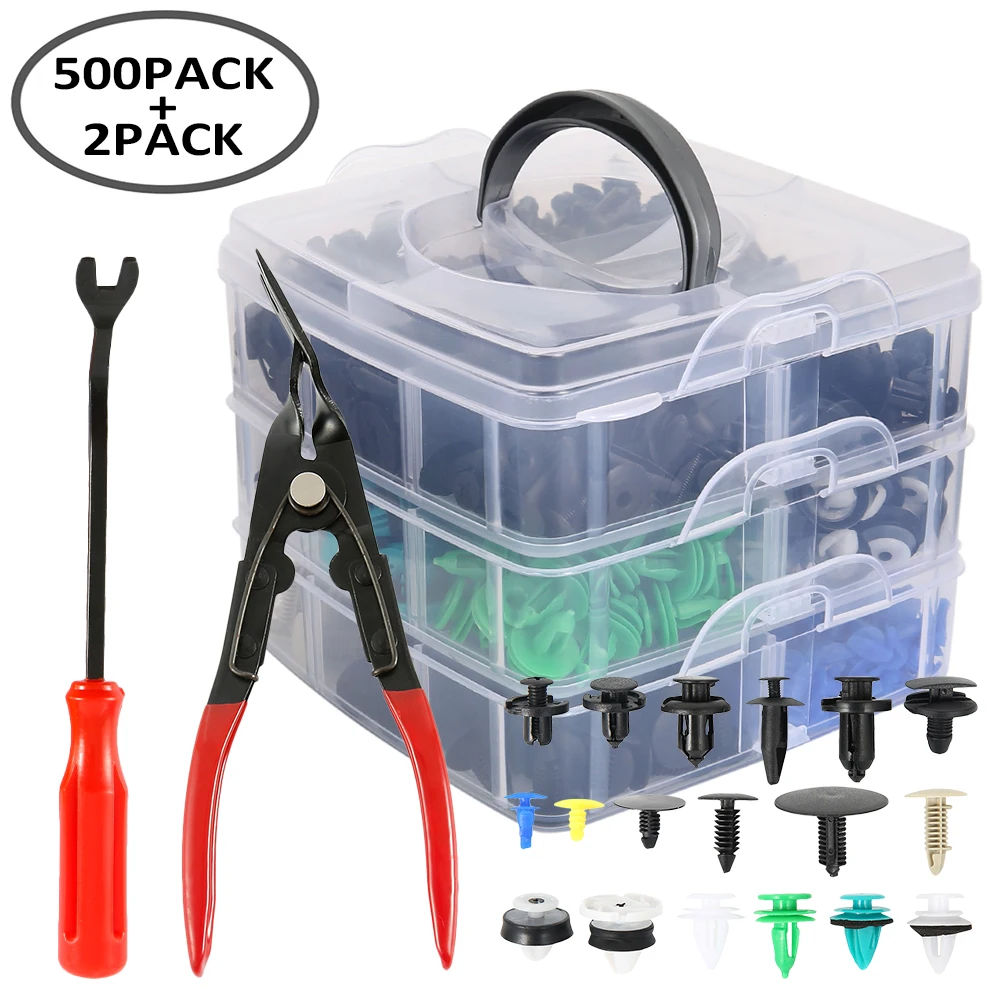 

500PCS Universal Car Fasteners with Hand Tools Door Trim Panel Auto Bumper Rivet Retainer Fender Fastener Clips Set Yous Auto