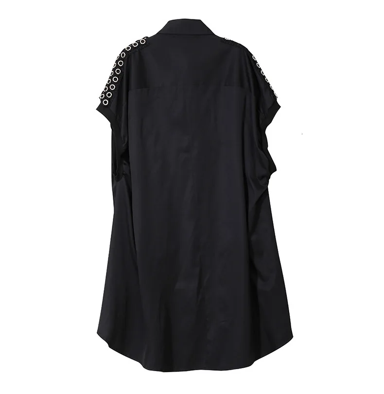 MEVGOHOT Женская мода выдолбленный длинный Shirtt плюс размер сплошной Лоскутная гофрированная Асимметричная блузка женская HW075