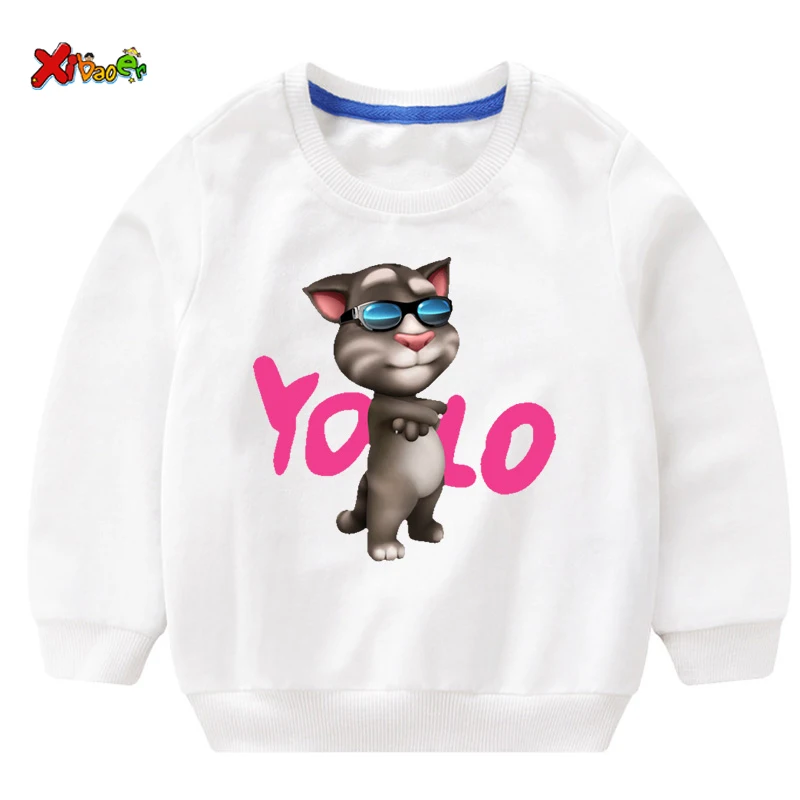 toddler sweatshirts baby hoodie boys girl sweatshirt top autumn talking cat toddler autumn children boys sweatshirts - Color: sweatshirt white