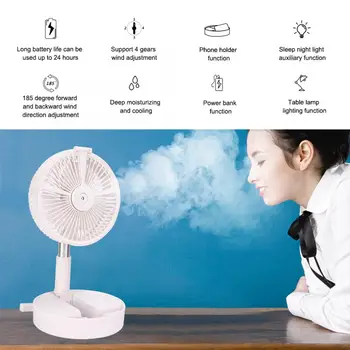

Portable Telescopic Desktop Fan Folding Atomizing Hydrating LED Fan USB Charging Fan has the function of humidifying and cooling