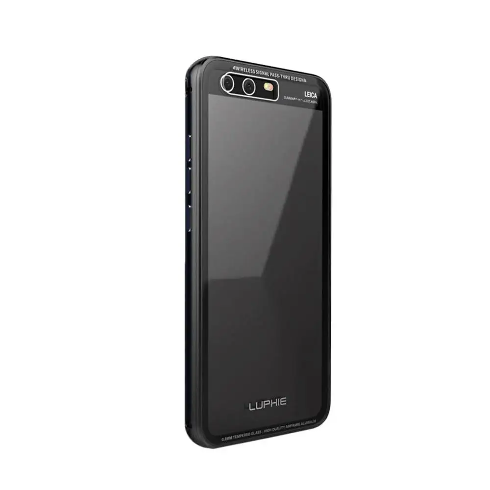 Черный LUPHIE для HUAWEI P10 P10 Plus чехол s металлическая рамка Прозрачный Закаленное стекло чехол на заднюю панель мобильного телефона защитный чехол для мобильного телефона - Цвет: Черный
