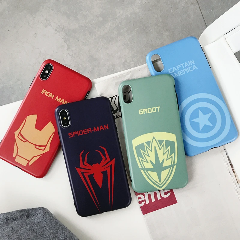 

Marvel Spiderman iron Man Captain America Cover For iPhone X Xs Max Xr 8 7 6 6s Plus Luxury imd Matte Soft Silicon Coque Capa