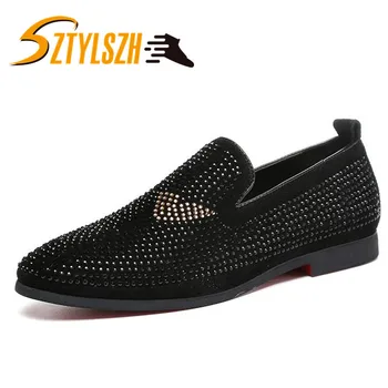 

Men's Studded Loafers Men Spike Shoes Footwear Rhinestone Wedding Luxury Shoes Men Cool Designer Loafers Shoes Nightclub shoes