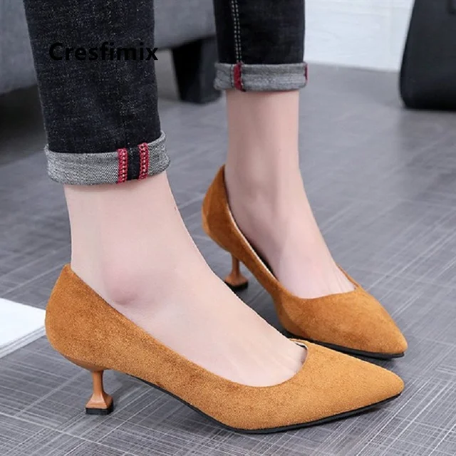 Crefix tacones altos para mujer, clásicos, de alta calidad, negros,  bonitos, marrones, beige, para escritorio, a5257|Zapatos de tacón de mujer|  - AliExpress