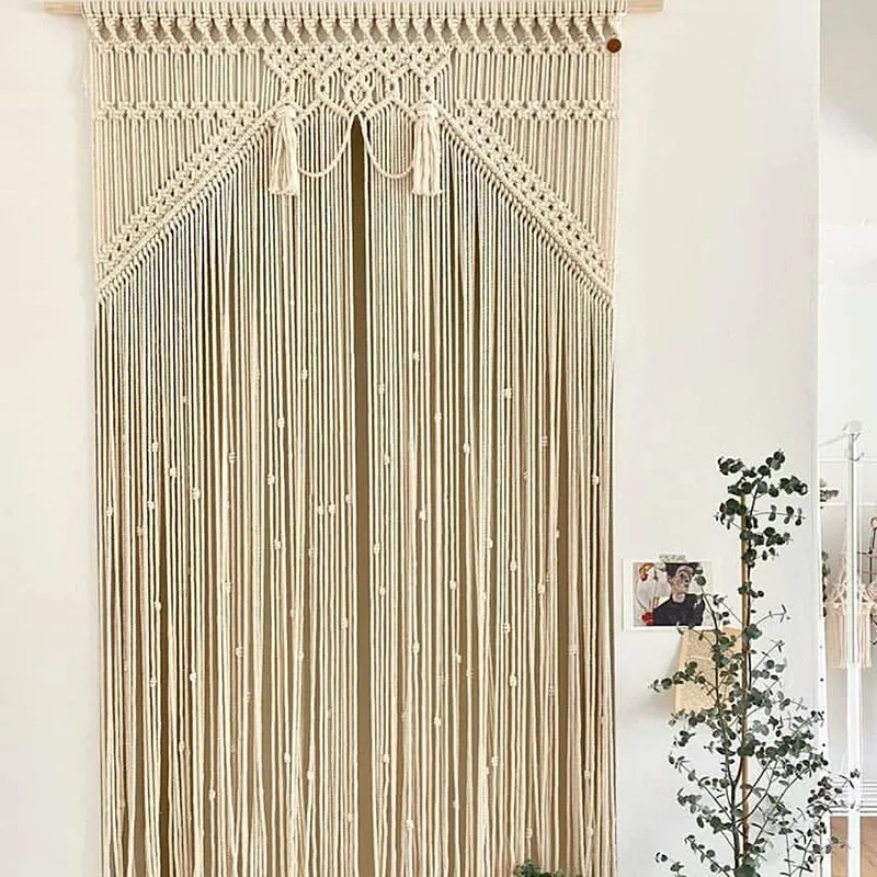 

Macrame Tapestry Cotton Woven Handwoven Bohemian Tapestry Curtains For Room Divider Wedding Background Wall Decor 80x150cm