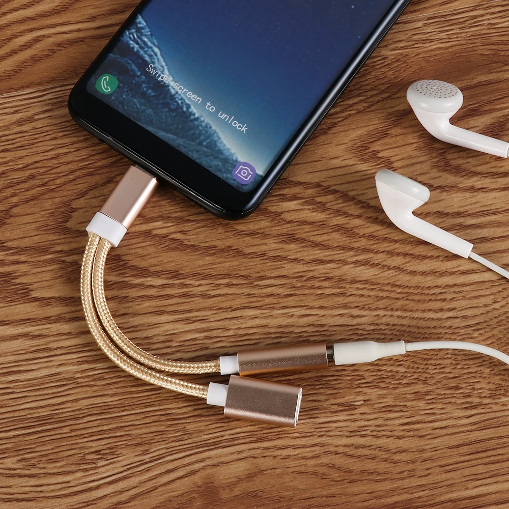 1 шт. 2 в 1 USB-C type C до 3,5 мм разъем AUX аудио сплиттер Usb кабель для зарядки адаптер для наушников Аксессуары для мобильных телефонов