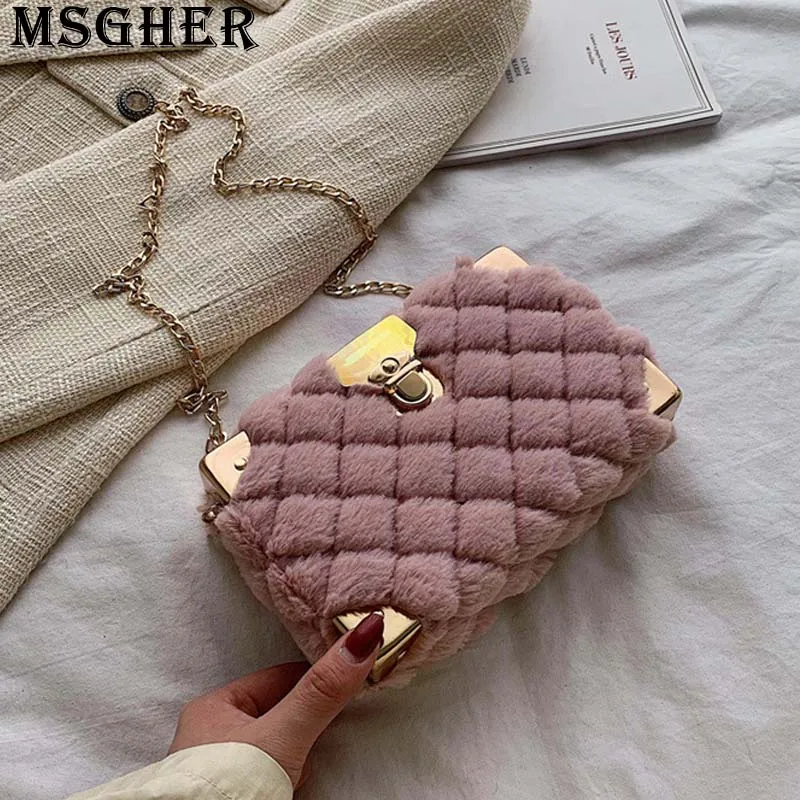 

MSGHER Diamond-shaped Box Plush Women Shoulder Bag Texture French Vintage Style Temperament Fashion Autumn Joker Girl Bag WB3192