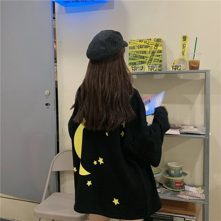 Сейлор Мун звезды печати Мода Ins kawaii сладкий Забавный Harajuku повседневная личность Свободные повседневные женские толстовки с капюшоном