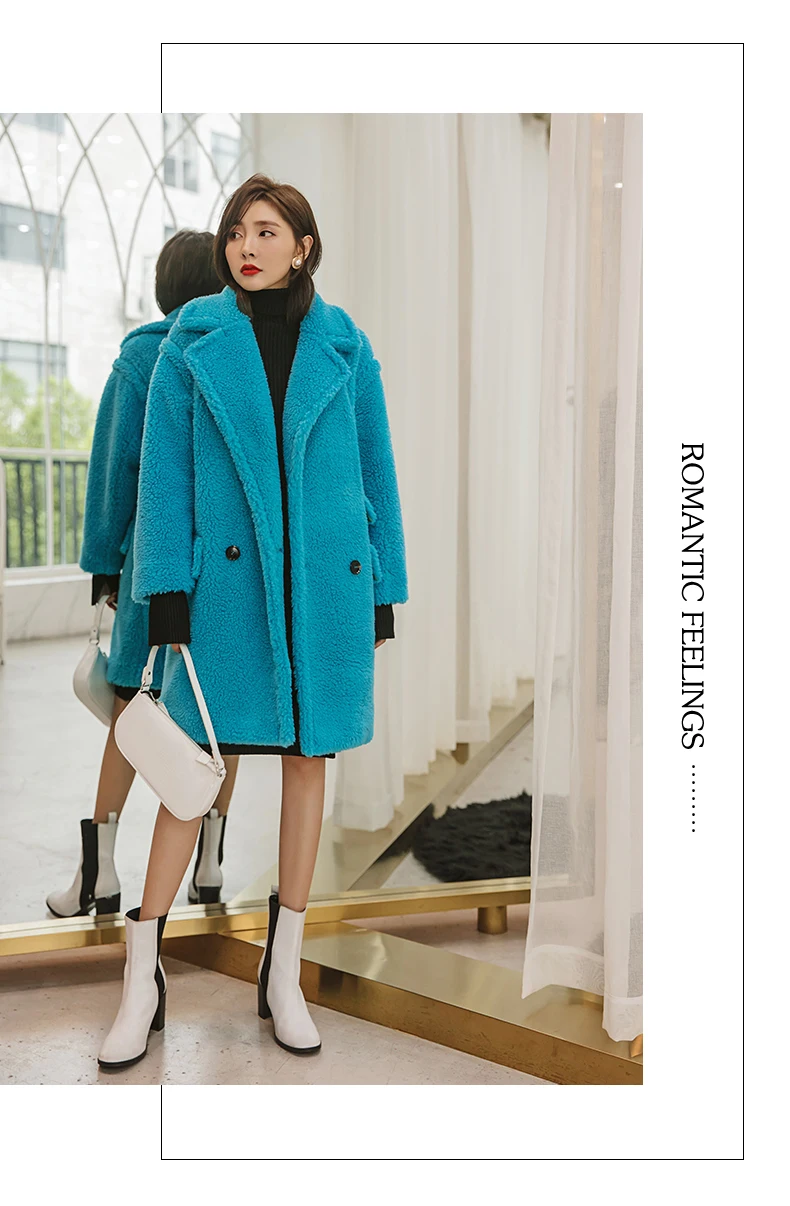 YIGELILA Fashion Faux Fur Coat Solid Elegant Turn Down Collar Double Breasted Full Sleeves Straight Warm Coat 9977