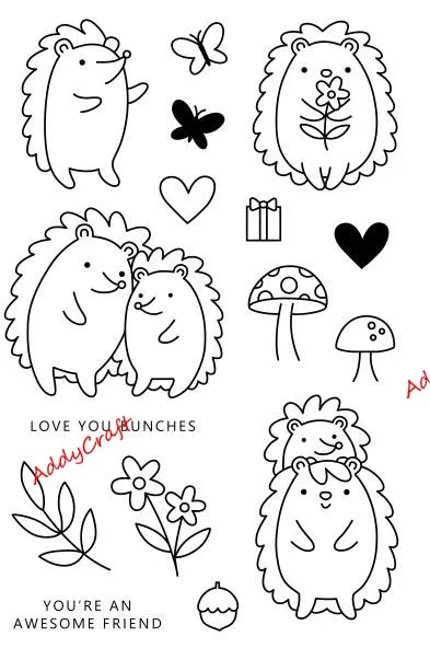 Ежик металлический Трафаретный вырубной штамп и прозрачные наклейки Прозрачная