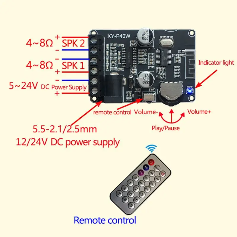 XY-P40W Bluetooth цифровой усилитель доска Bluetooth приемник аудио стерео Беспроводной без пульта Управление чистый металл 30 W/40 W/12/24 V