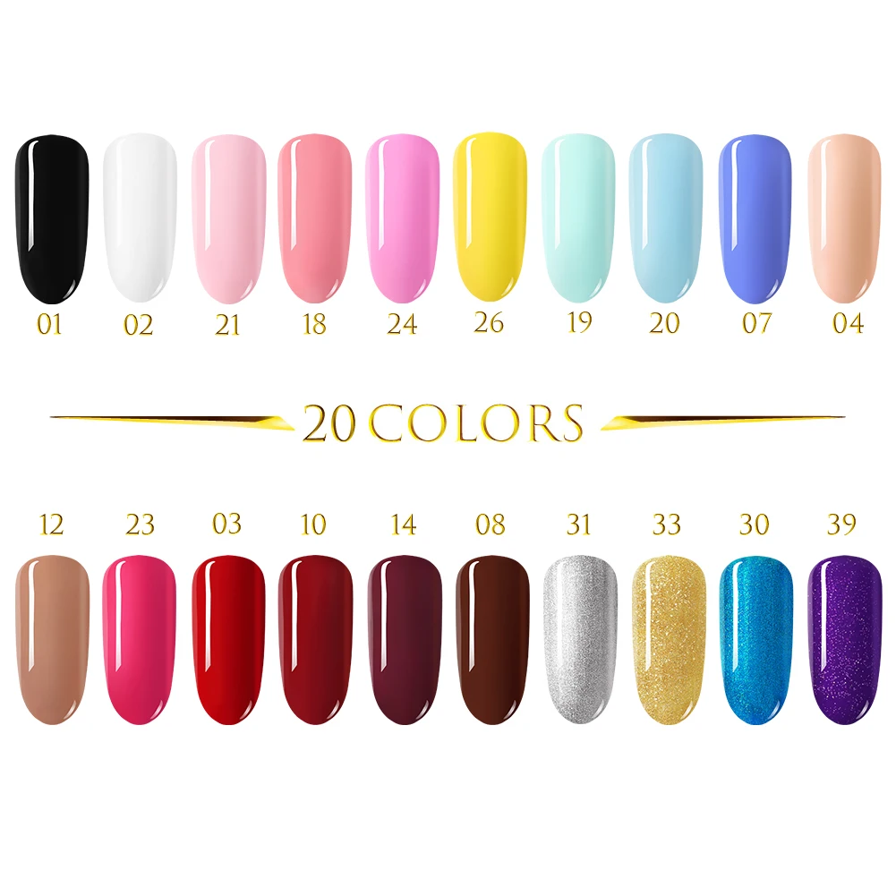 20 Pcs Set 02 Шеллолох 20/40 шт набор гель-лаков для ногтей для дизайна ногтей, замачиваемый лак, Гель-лак, цветной УФ-гель для ногтей, набор для ногтей - Цвет: 20 Pcs Set 02