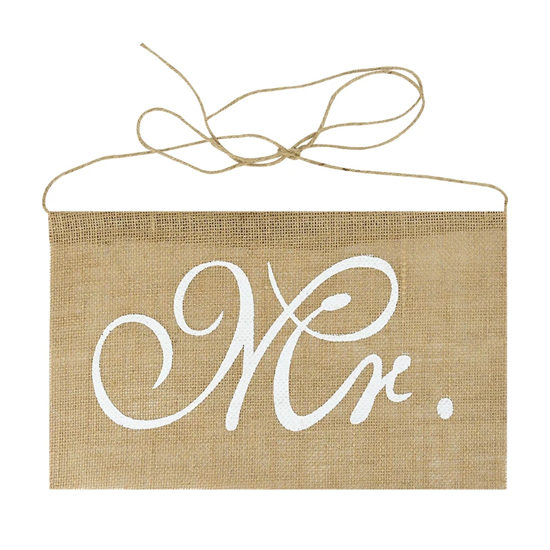 1 Paar Mr. Mrs Hochzeitsstuhl-Banner, Jute-Sackleinen-Flaggen, Hängeschild, Vintage, rustikale Hochzeitsdekoration, Foto-Requisiten, Partyzubehör – Detail 10