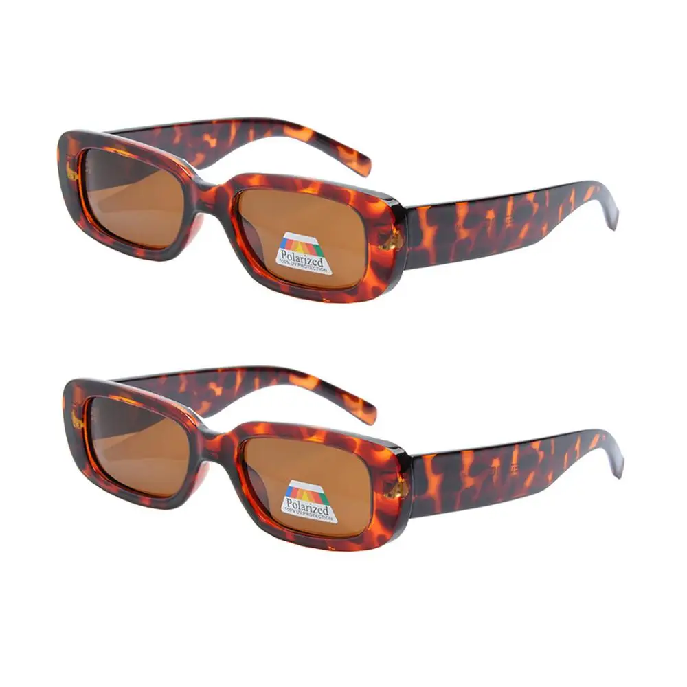 2PCS Women Polarized Sunglasses Retro Sun Glasses Classic Rectangle Polarized Sunglasses 100% UV400 Protection Lens Glasses - Цвет линз: 2 Tortoise