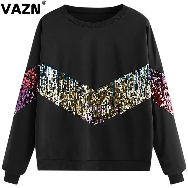 VAZN Bling, черный, хит, для девушек, с карманами, утолщенный, для бега, спортивный, женский, сексуальный, толстовка, тройники, вышивка бисером, полный рукав, o-образный вырез, тройники