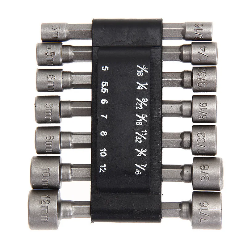14X Power Nut Driver Drill Bit Set SAE Metric Socket Wrench Screw 1/4Hex Shank