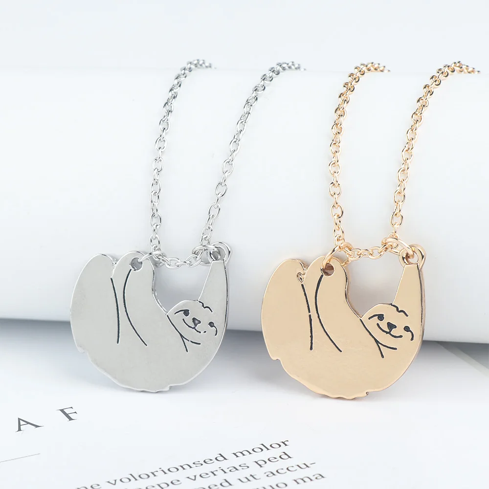 

Sloth Bear Necklace Cute Hanging Animal Pendants Necklace Gold Silver Color Chain Charm Choker Women Jewelry Gift