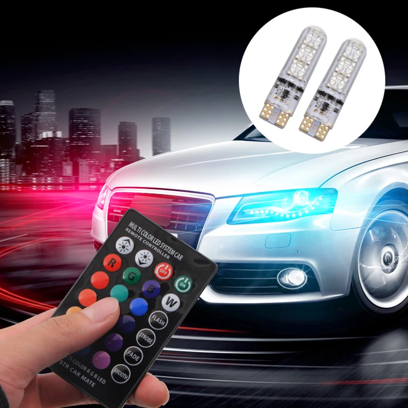 2 шт./1 комплект 12 В светодиодный T10 W5W 5050 SMD 1,2 Вт Авто Автомобиль RGB светодиодный внутренний купол пульт дистанционного управления свет стробоскоп лампа с пультом дистанционного управления