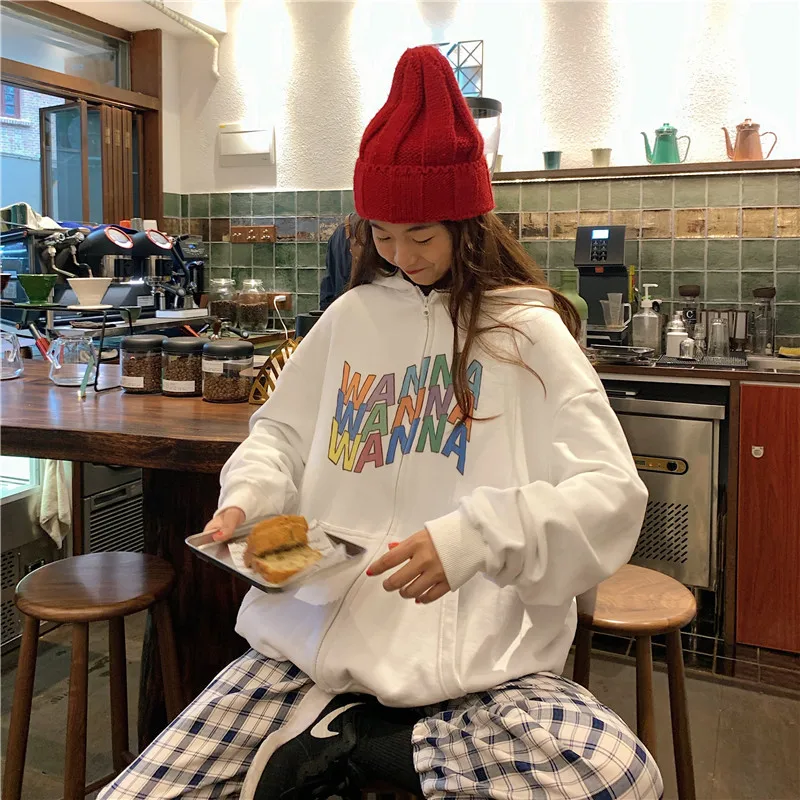 Woherb Harajuku уличная толстовка с капюшоном для женщин с рисунком животных Kpop Kawaii Толстовка для девочек Повседневный свободный жакет с капюшоном пальто