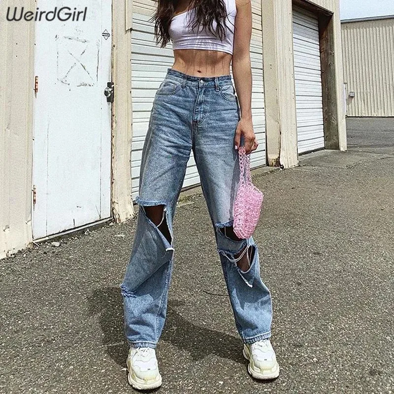 Weirdgirl женские модные повседневные джинсы свободная полная длина джинсовые брюки с высокой талией женские брюки уличная брюки на пуговицах новые осенние - Цвет: Синий