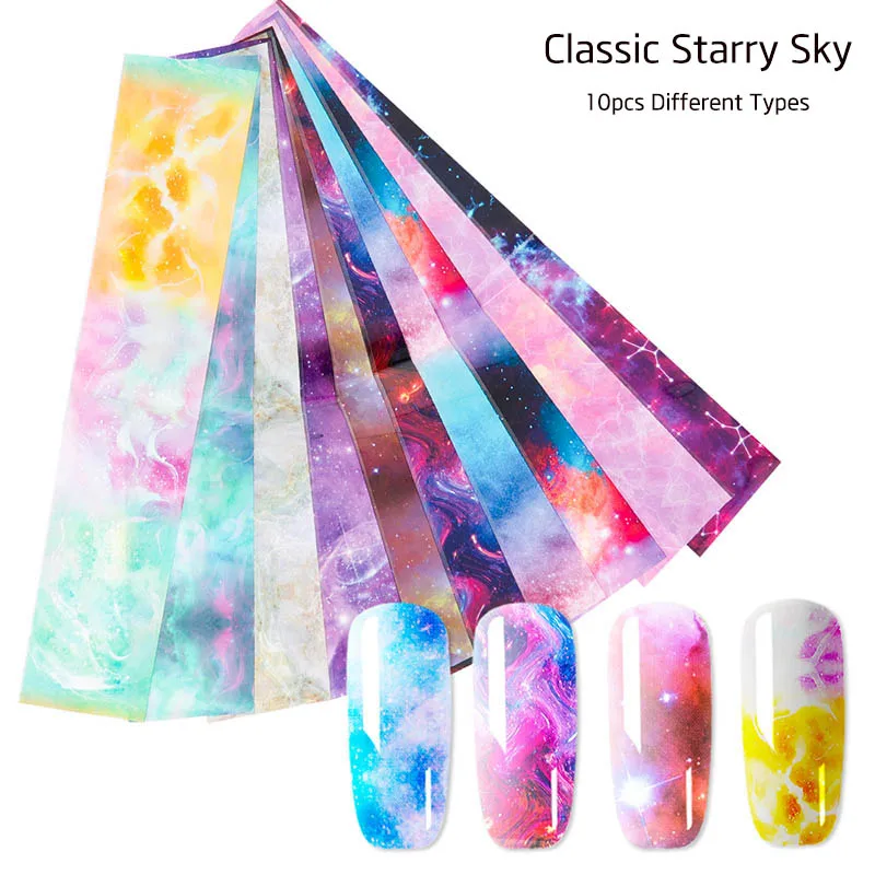 Classic Starry Sky 10/16 шт Смешанные голографический лак для ногтей Фольга Звездное цветок передачи Бумага ногтей Стикеры лазерный Розовое Золото матовая металлическая фольга для ногтей украшение - Цвет: Classic Starry Sky
