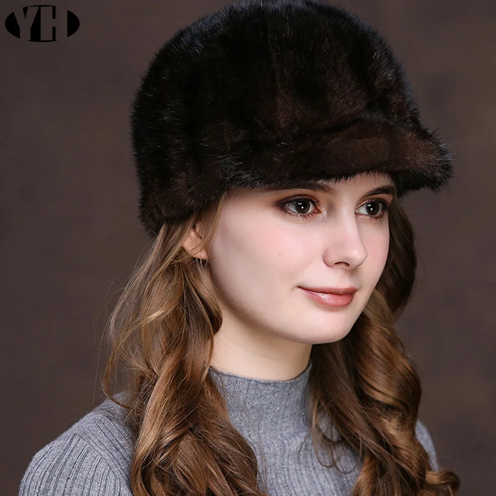 Элегантная зимняя женская Мода натуральная норка меховая шапка брендовая Высококачественная меховая шапка-Кепка