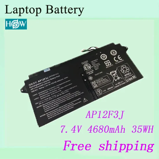7,4 V 4680 mAh/35WH Аккумулятор для ноутбука ACER AP12F3J 2ICP3/65/114-2 батарея