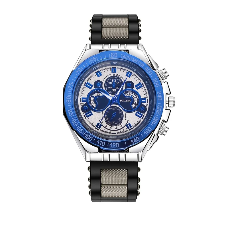 

Fashion Simple New Style yolako Business Large Dial MEN'S Watch Cool Blue Circle Three-Eyed Casual Men's Currently Available