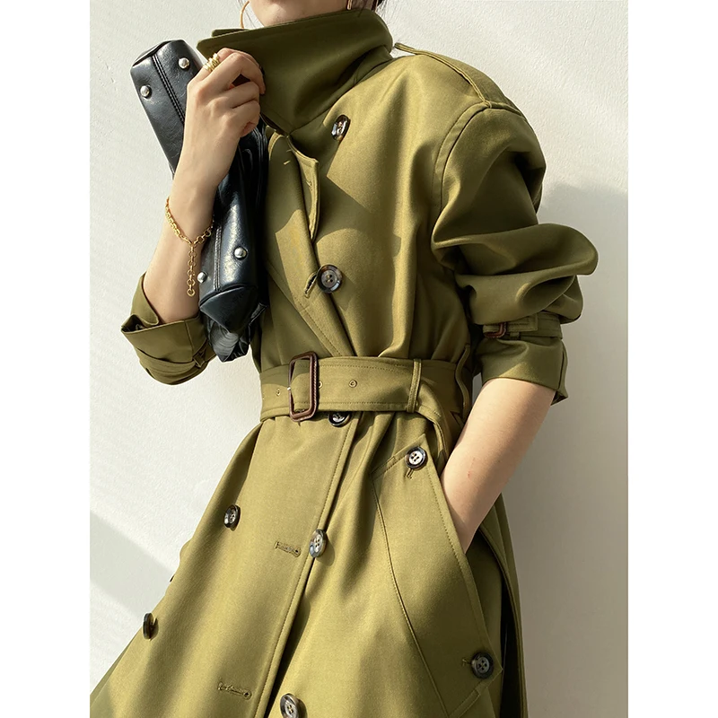 [EWQ] 2020 Autumn New Products Simple Long Sleeve High Quality Women Windbreaker Korea Double Breasted Lace Trench Coat Outwear | Женская