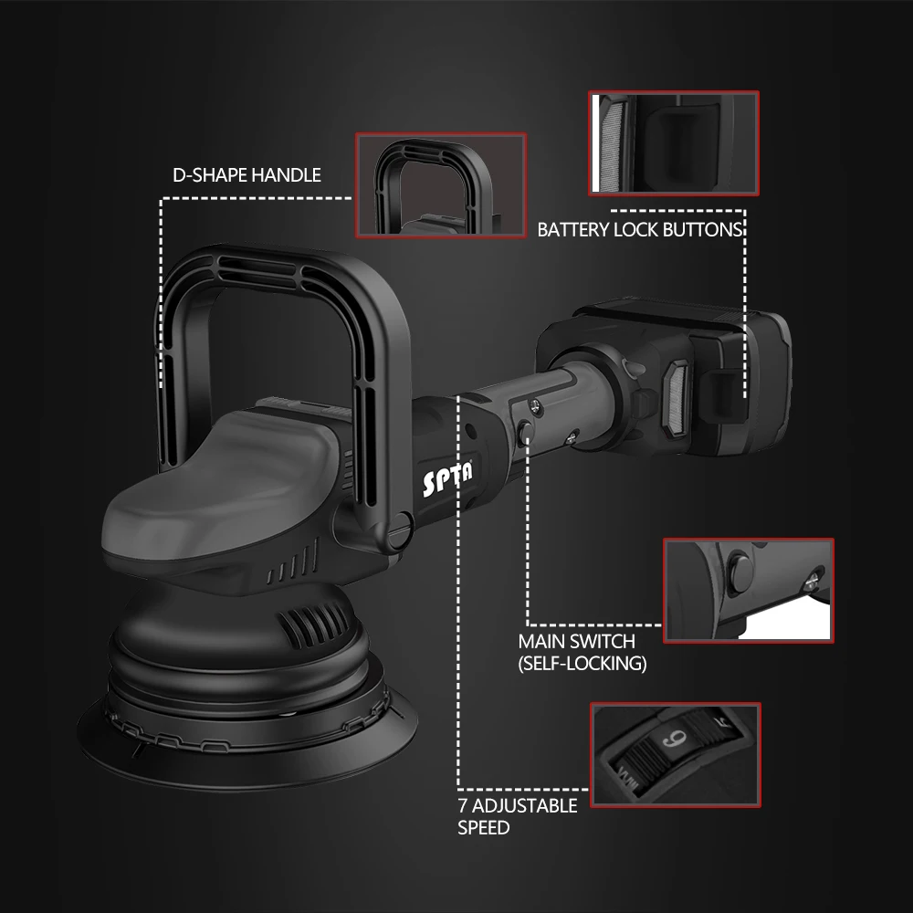Car Polisher Automotive Orbital Sander SPTA 18V 5Inch Cordless Car Polisher Dual Action 15mm Orbit Variable Speed Polishing Machine With 4000mAh Battery For Polishing