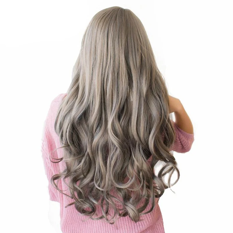 

WTB Long Brown Ash Blonde Grey High Density Temperature Synthetic Wigs for Black/White Women Glueless Wavy Cosplay Hair Wig 26"