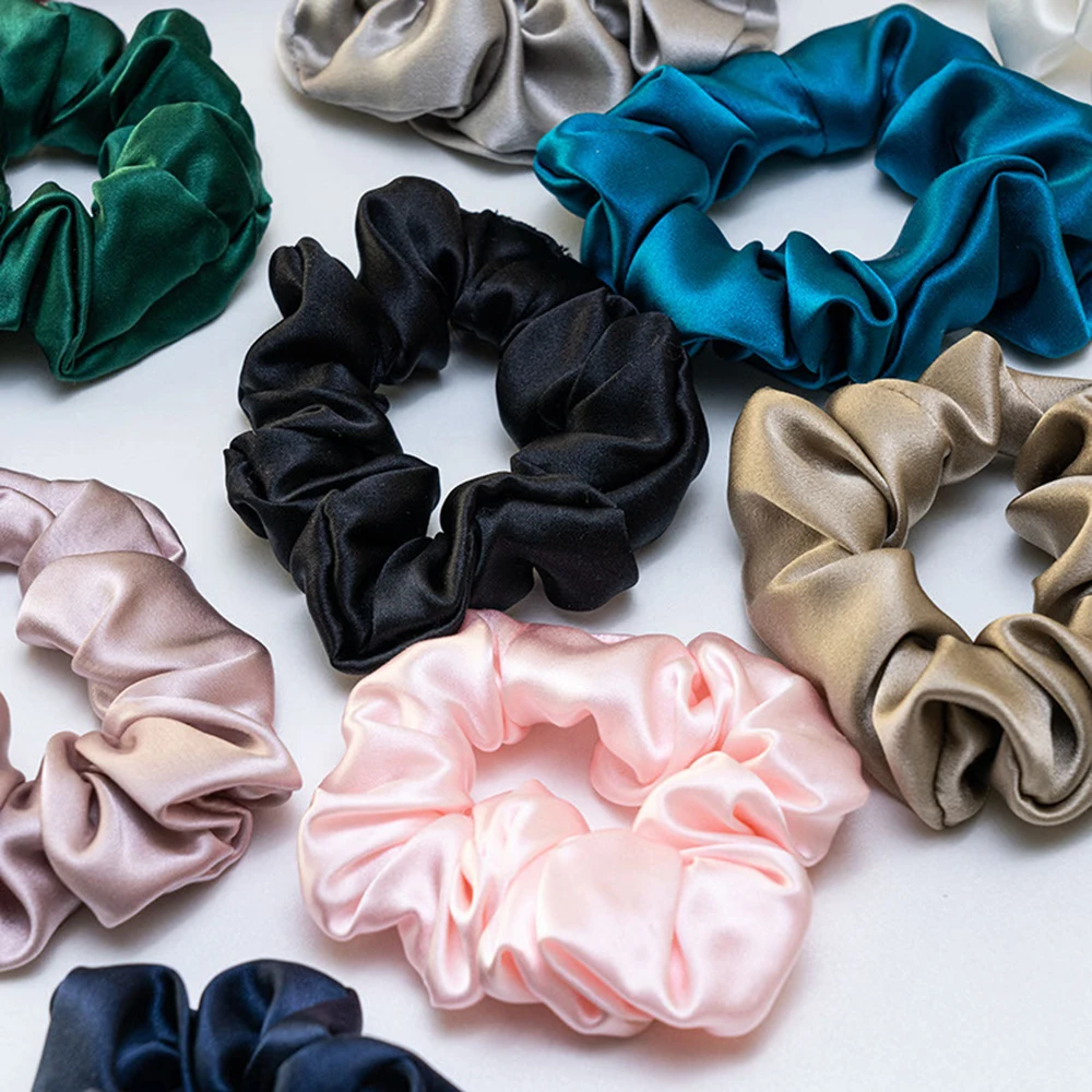 100% Pure Silk Scrunchies Hair Accessories Charmeuse Hair Bands Ties Elastics Ponytail Holders for Women Girls 19 Momme 3.5CM head accessories female