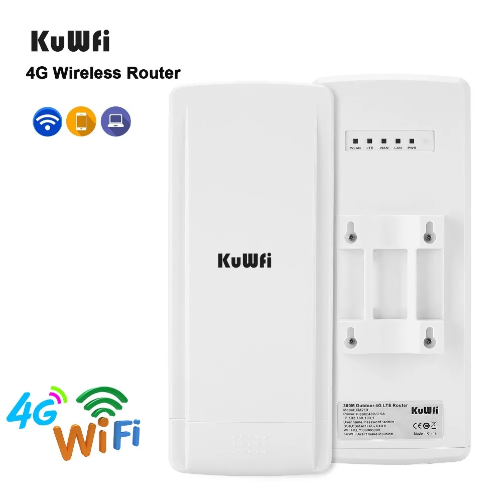 KuWFi Outdoor 4G Wifi Router CAT4 150Mbps Wireless CPE Waterproof Router Unlocked 4G SIM Card for IP Camera With 48V POE Adapter