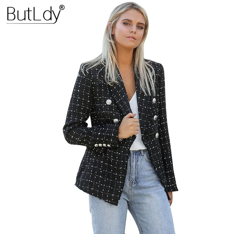 

Plaid Fringe Tweed Blazer Women Autumn Winter 2019 Long Sleeve Tassel Jacket Coat Buttons Vintage Casual Leisure Suits & Blazer