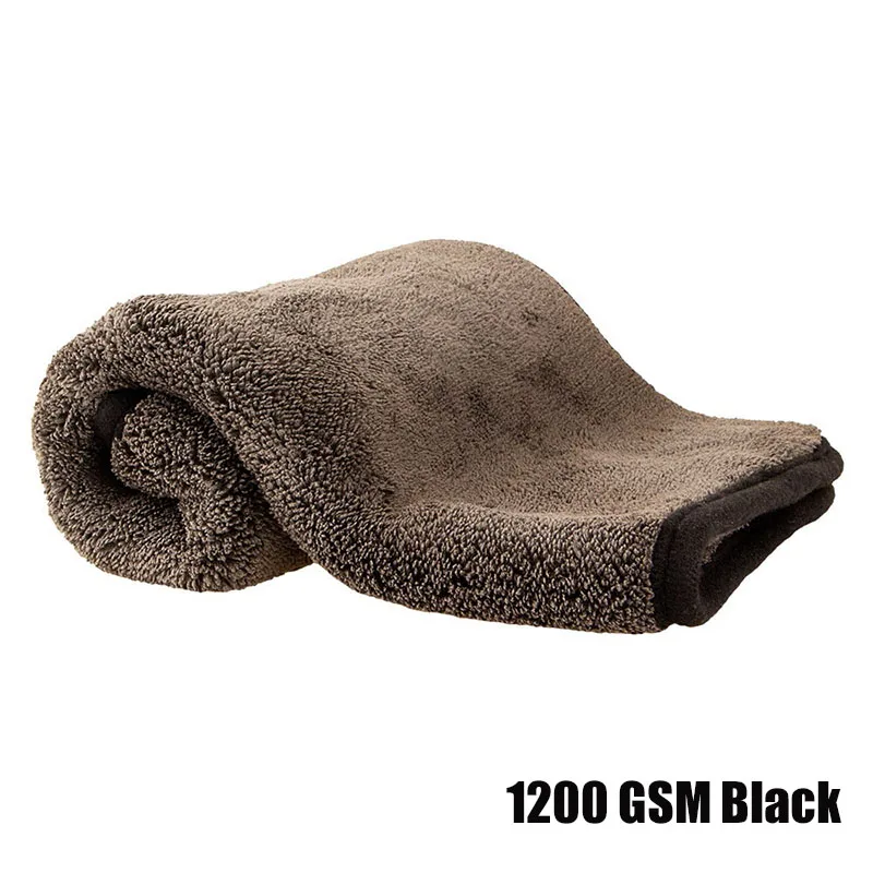 1200GSM Black 1000 GSM автохимия, полотенце для мытья, двустороннее, коралловый бархат, 1000GSM 1200GSM, инструмент для сушки, чистящее средство, микрофибра, ткань для ухода - Цвет: 1200GSM Black