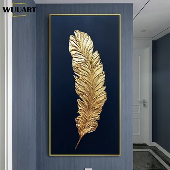 

3D canvas painting handmade modern abstract oil painting golden feather on home wall art wall decoration picture no frame