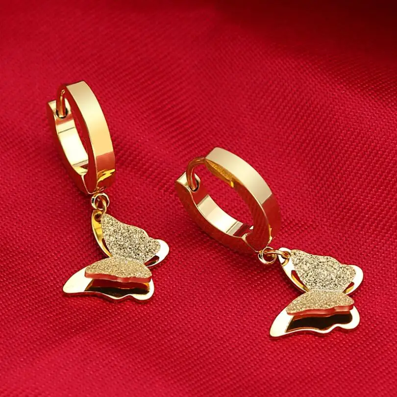 Hfarich Aretes De Mujer модеран нержавеющая сталь изысканные матовые Двойные серьги бабочки для женщин девушек, ювелирные изделия для свиданий