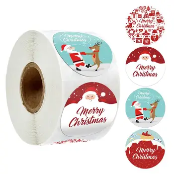 

3.8cm 500pcs Colorful Merry Christmas Stickers Round White Adhesive Seal Labels For Xmas Gift Tags Business Card Envelopes Boxes