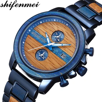 

Shifemei Wooden Mens Watches Brand Luxury Sports Wristwatch Male Chronograph Military Quartz Watches in Wood Relogio Masculino