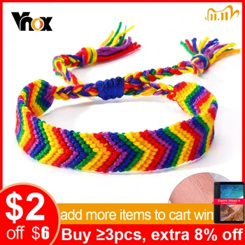 

Vnox Handmade Braided Colorful Rope Bracelets for Women Men Adjustable Unisex Couple Birght Rainbow Bohemia Rurality Jewelry