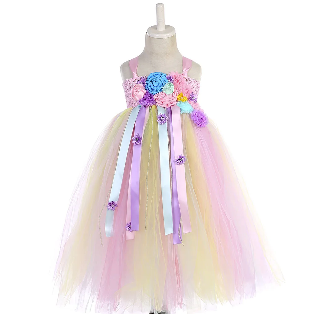 Пышное Платье-пачка для девочек с изображением единорога; Милые яркие цветы; платья для дня рождения для девочек; Детский карнавальный костюм на Хэллоуин; костюм единорога