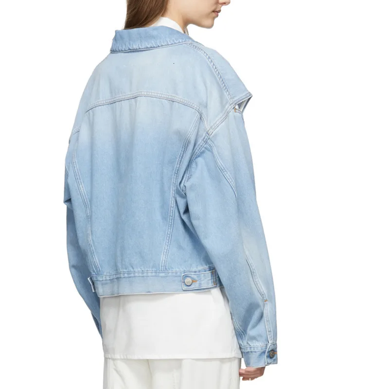 DEAT Solid Color Lapel Long Sleeve Single Breasted Woman Denim Jacket Simple Casual Personality Fashion spring Coat TV061