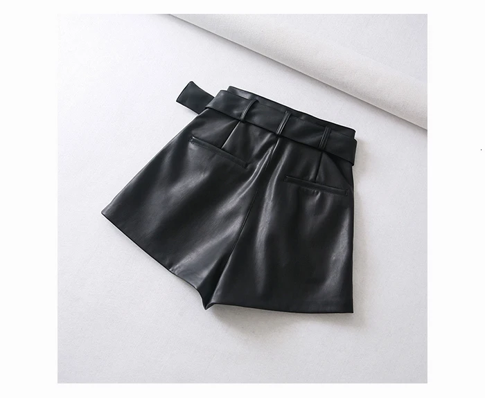 Gentillove Elegant High Waist Wide Leg PU Leather Shorts Casual Solid Loose Leather Shorts Ladies Cool Punk Faux Leather Shorts
