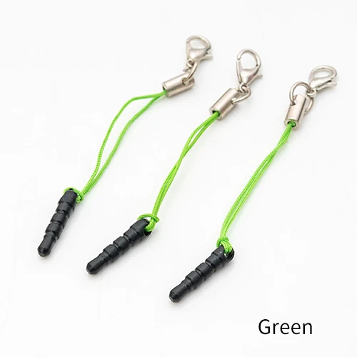 Green 100 шт./лот, застежка "Лобстер", заглушка от пыли, ремешок, ремешок для мобильного телефона, lasso, Шарм с подвеской на цепочке, ручная работа, сделай сам - Цвет: Green