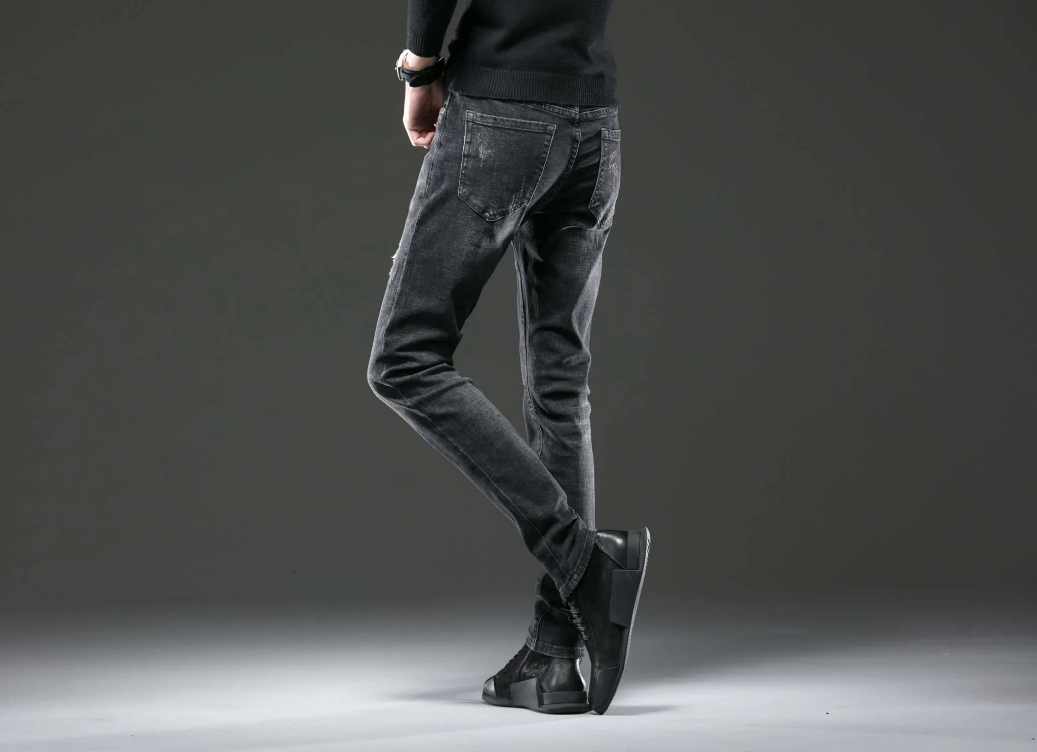 Мужские джинсы хип-хоп для похудения повседневная одежда бизнес досуг пара свиданий Мода черный узор насекомых брюки