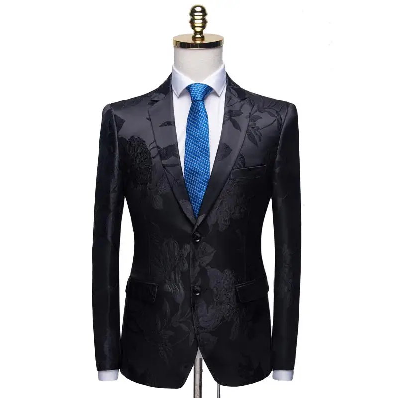 Plus Size S-4XL Luxury Suits Jacket For Men Flower Embroiderd Wedding Party Mens Dinner Jackets Businessmen Formal Suit Coats - Цвет: Black Formal Suits