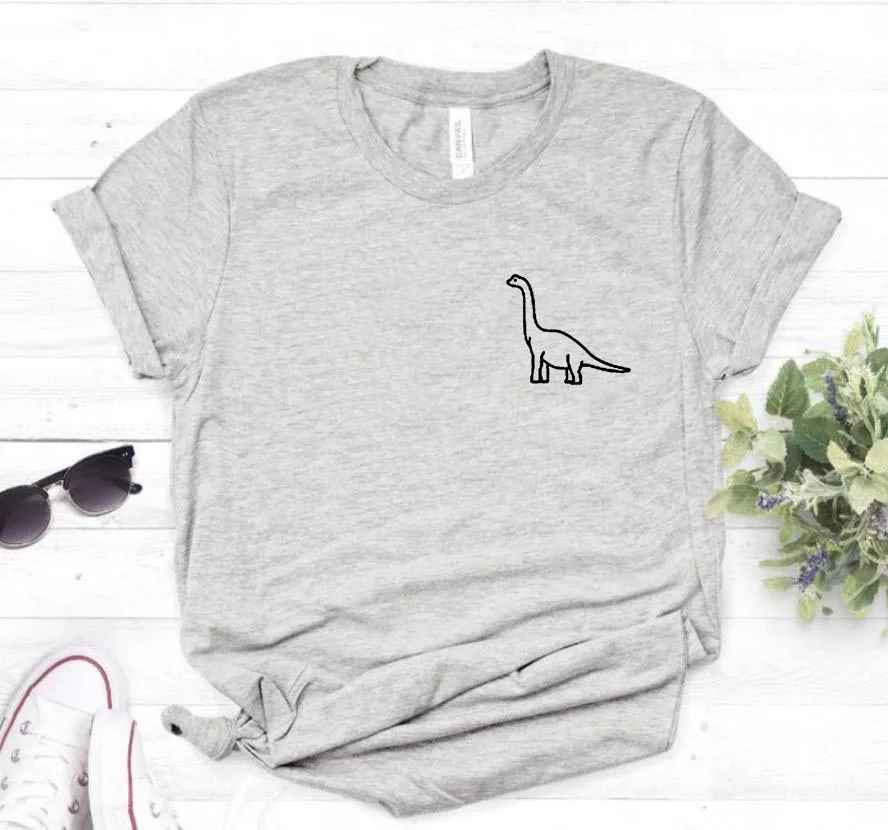 Женская футболка с карманом и принтом динозавра, Повседневная хлопковая хипстерская забавная футболка для леди, 6 цветов, Прямая поставка BA-36 - Цвет: Серый