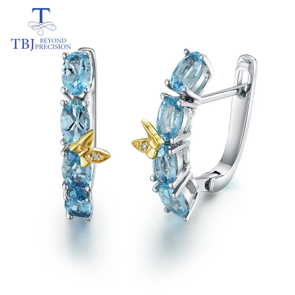 aquamarine earrings Новинка, серьги с застежкой из белого золота 14 к, Натуральный аквамарин "Стрекоза", натуральный бриллиант, модное ювелирное изделие для девушек - Цвет камня: aquamarine earrings